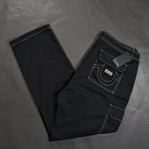 $139 True Religion Bobby Baggy Cargo Pants Jet Black Men's Size 36 36x32 - Picture 1 of 8